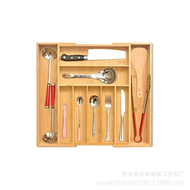 Bamboo Kitchen Drawer Storage Box Expandable Silverware Storage Box Kitchen Knife and Fork Box Cutter Tool Tray