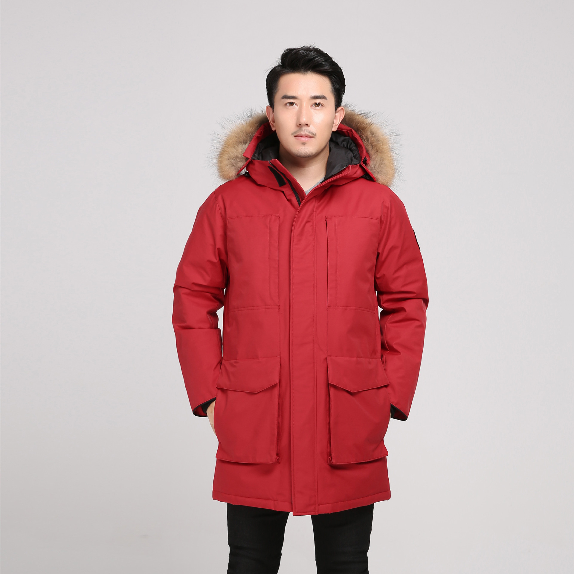 寒冬思羽2022欧版90绒貉子毛羽绒服工装带帽加厚外套加大码