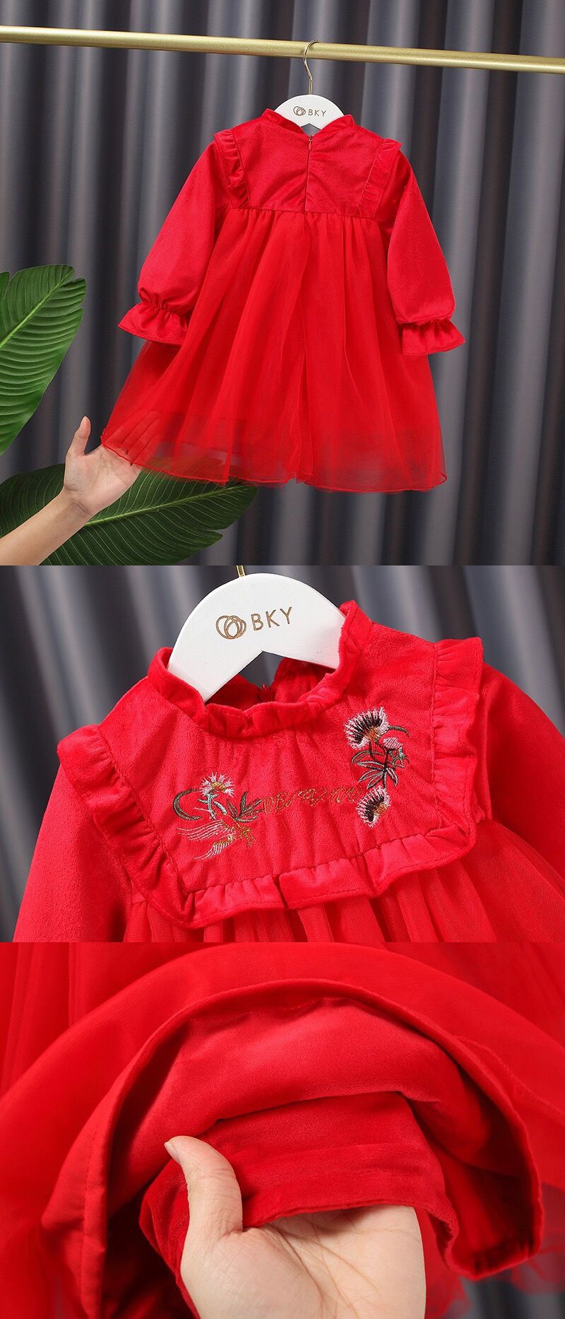 女宝宝生日婴儿一周岁礼服裙子过年喜庆加绒女童公主裙冬季