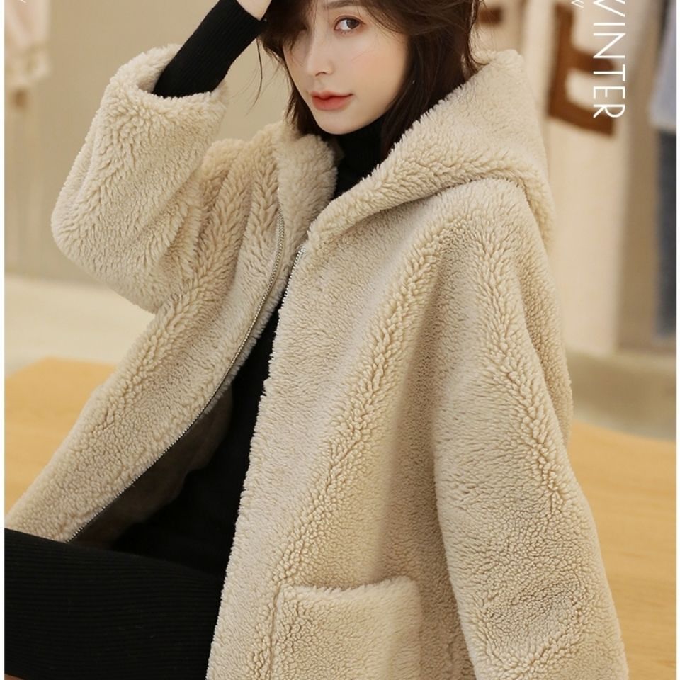 颗粒绒羊剪绒外套女仿羊羔毛大衣皮草2021年新款皮毛一体中长款潮