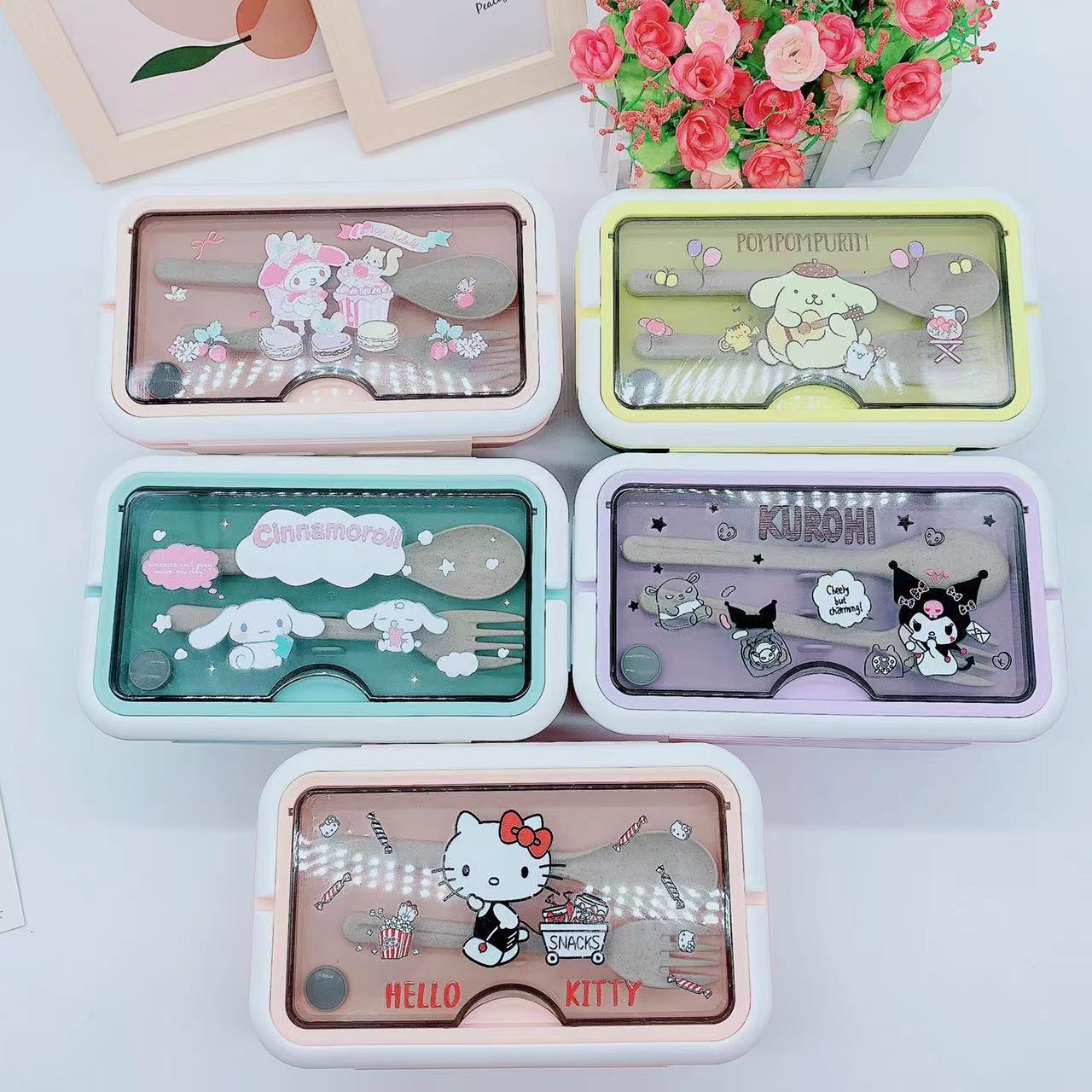 Cartoon Sanrio Lunch Box Primary School Student Lunch Lunch Box Double Grid Portable Lunch Box Cute Curry Rice Fast Food Box