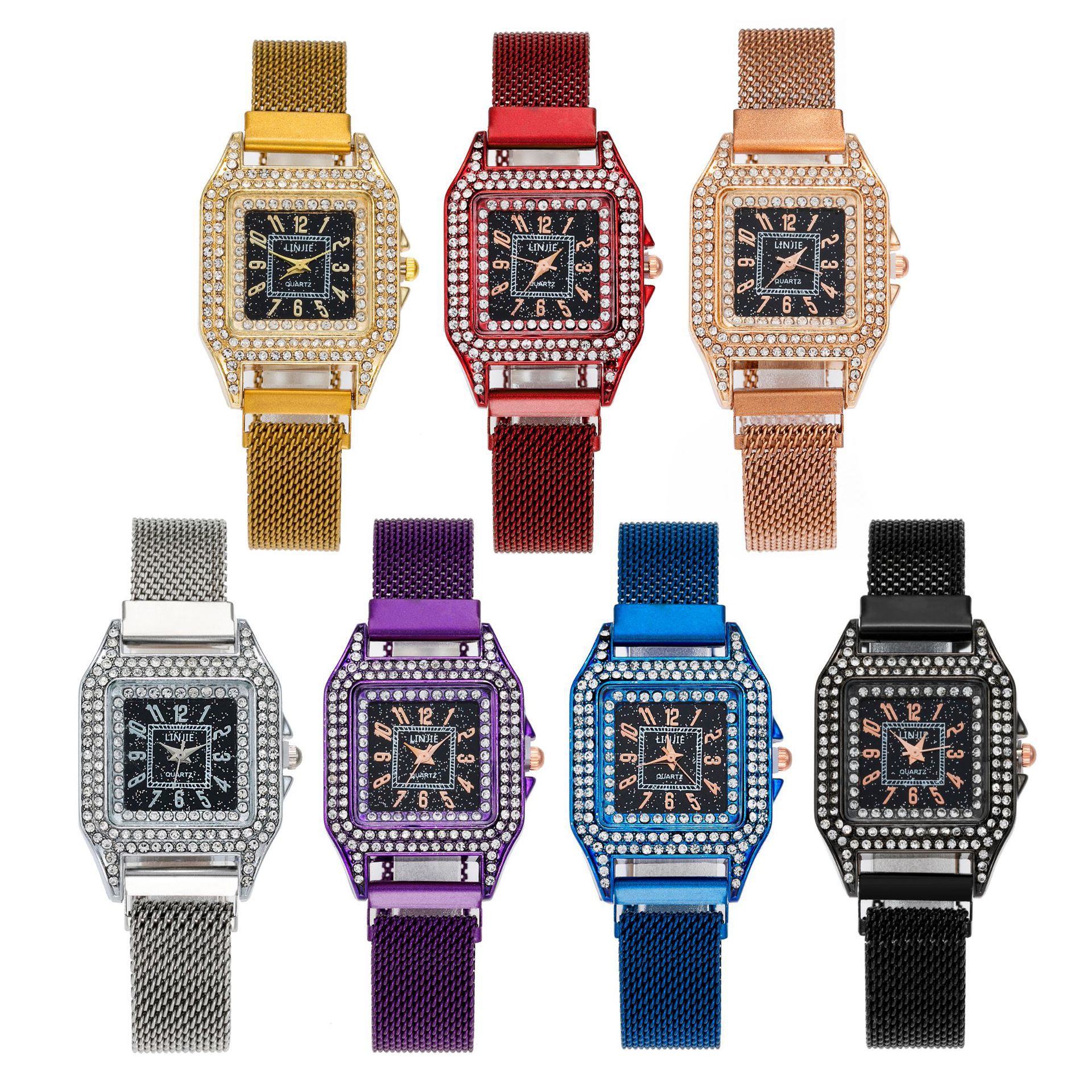 网红抖音手表学生休闲水钻女士手表方形时尚潮流女腕石英手表代发