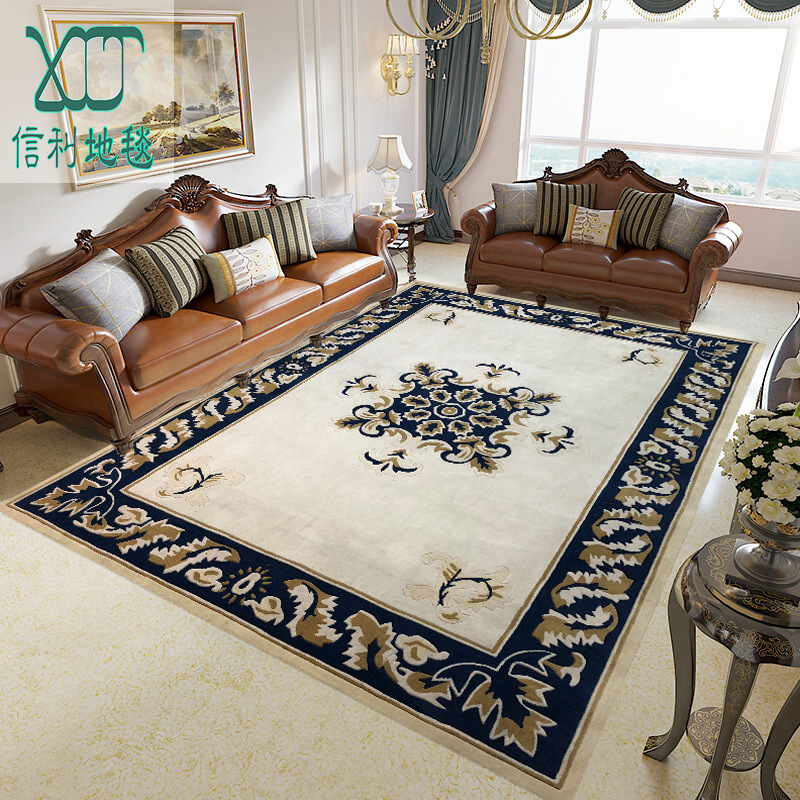 新古典欧式客厅地毯复古中式卧室羊毛手工加厚花瓣毯家用竹纤维丝