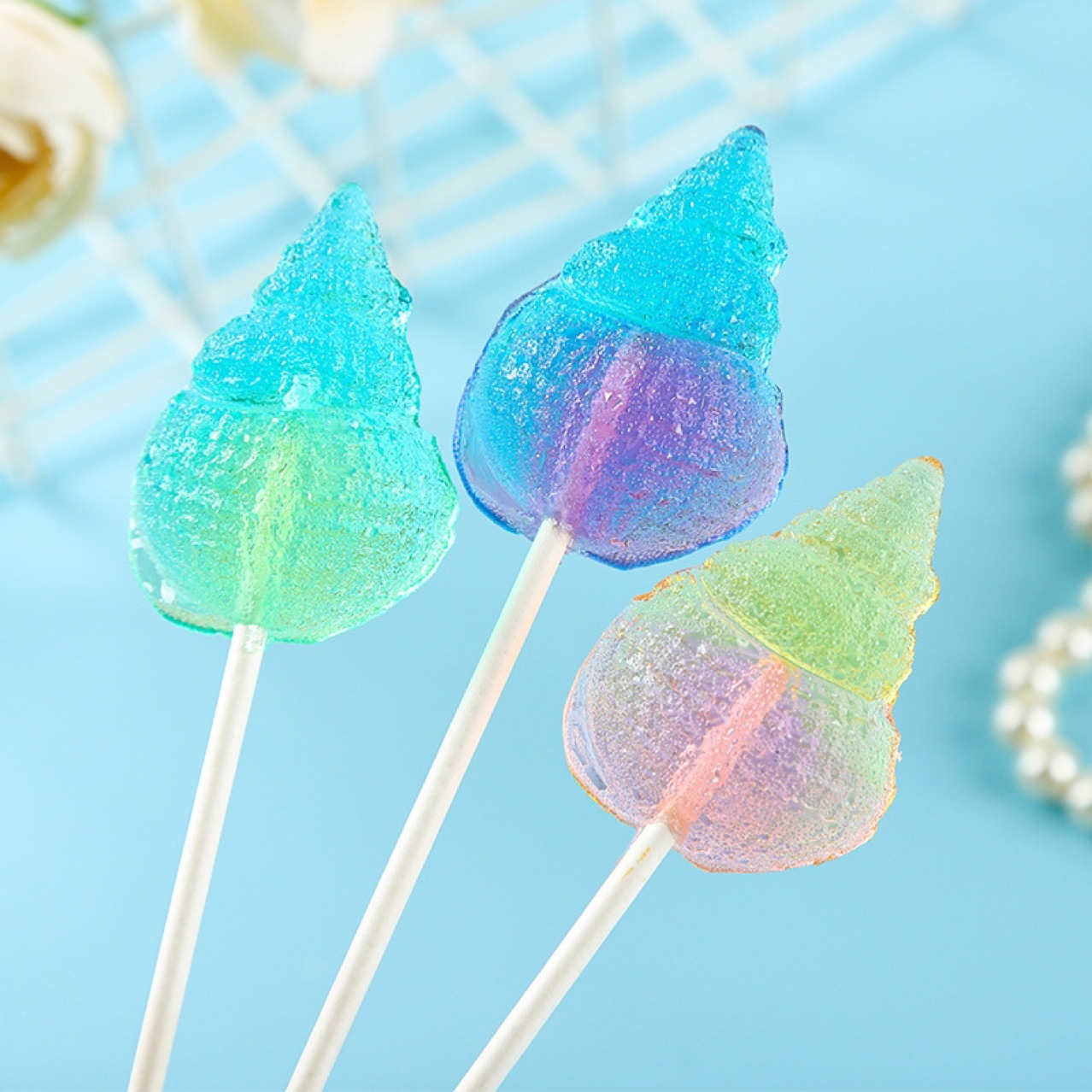 20克24支1盒无蔗糖棒棒糖鱼尾蝶恋花海螺海星金鱼造型棒棒糖异形