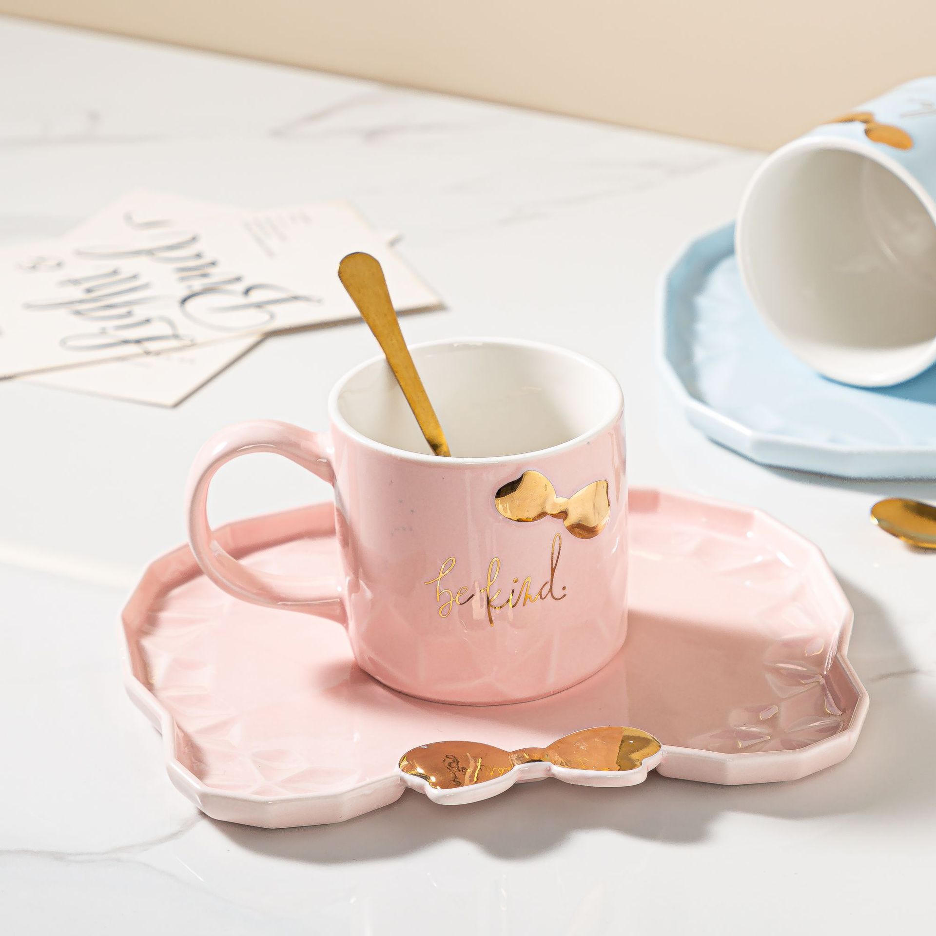 Cartoon Coffee Cup Set Afternoon Tea Office Exquisite Coffee Cup Gold-Plated Bow Mug Home Office