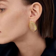 新款不规则天然石耳钉轻奢小众设计高级感铜度真金耳环简约女饰品