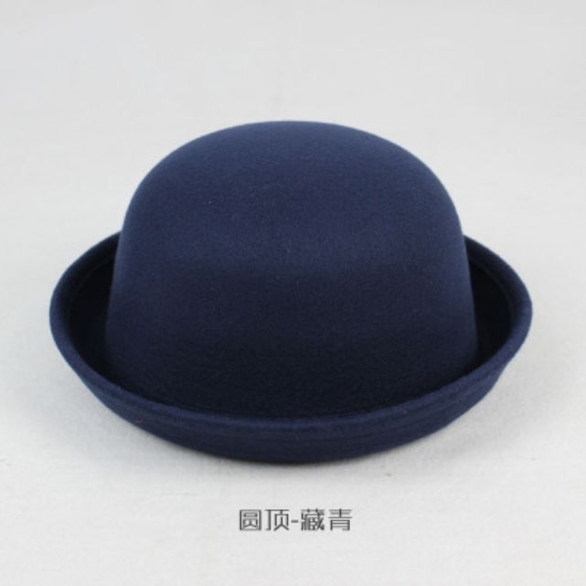 翻卷边丸子帽 英伦潮复古盆帽休闲圆帽子韩国毛呢圆顶小礼帽