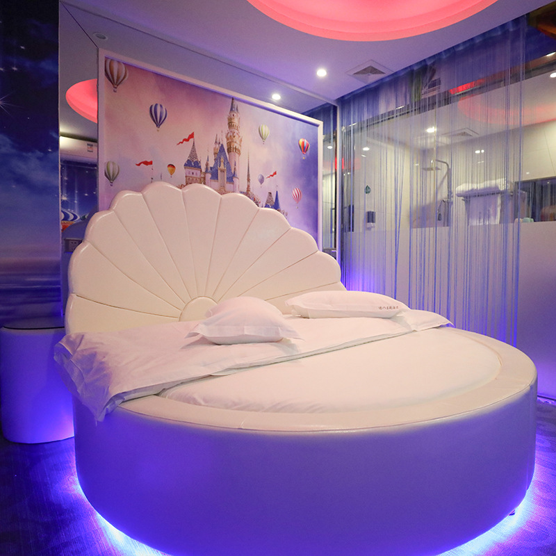 led贝壳发光床 情趣电动恒温水床 主题酒店夫妻电动合欢圆床