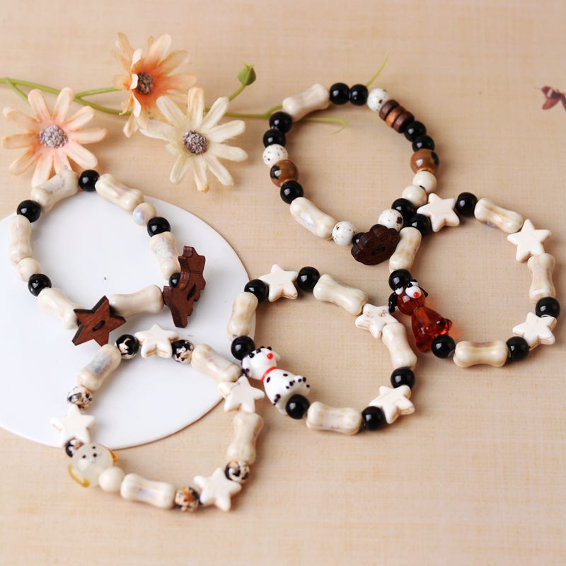 Factory Supply Ceramic Puppy Bracelet Special-Interest Design Bracelet New Chinese Cute Puppy Bone Children's Fun Beaded