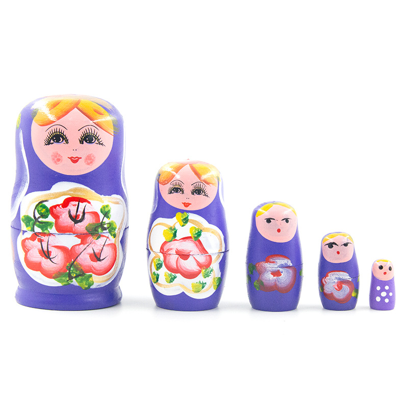 Russia Matryoshka Doll Five-Layer Hand Painted Paint Tourist Attractions Stall Supply Wooden Craftwork Decoration Toys Wholesale