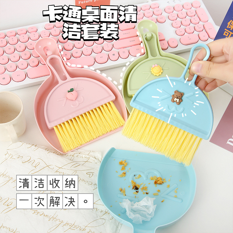 Cute Home Desktop Mini Broom Keyboard Cleaning Brush Small Size with Dustpan Small Broom Suit Computer Sundries Brush