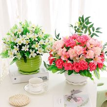 假花花客厅摆件装饰花束餐桌花摆花玫瑰塑料花艺绢花插花盆栽