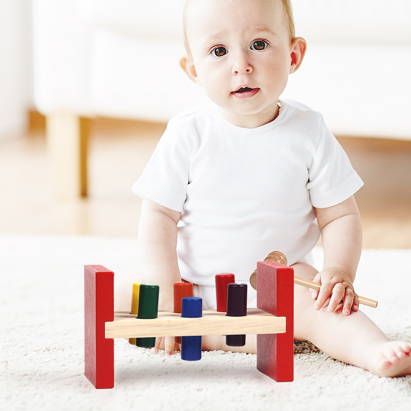 Colorful Driving Pile Abutment 6-December 1-2 Years Old Baby Early Childhood Education Infant Fun Beating Table Wooden Toys