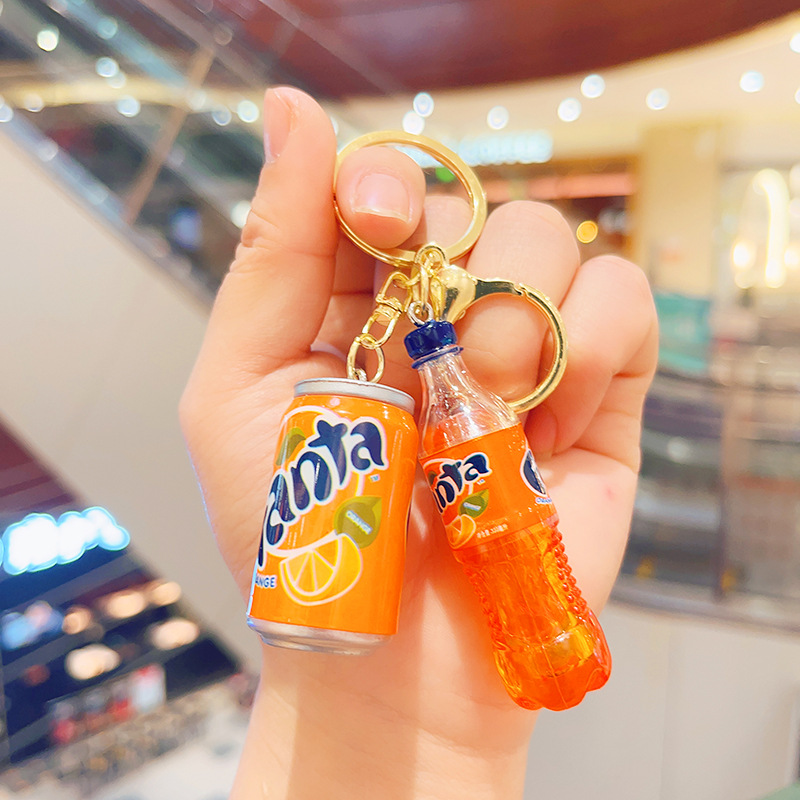 Cartoon Super Simulation Cola Sprite Beverage Bottle Cans Couple Bags Automobile Hanging Ornament Small Gift Keychain