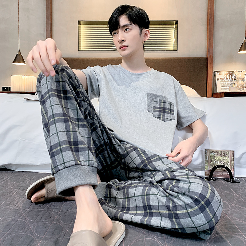 Pajamas Men's Summer Short Sleeve Trousers Simple Homewear Thin Cotton Men's Large Size Leisure Pajamas for Young Students