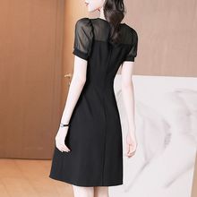 夏季连衣裙女2024新款黑色收腰裙子显瘦洋气女人味短袖气质小黑裙