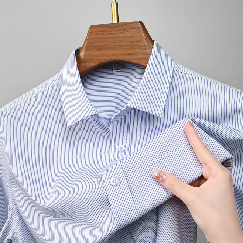 超细旦高级感短袖衬衫男夏季新款青年条纹透气衬衣爸爸装薄款上衣