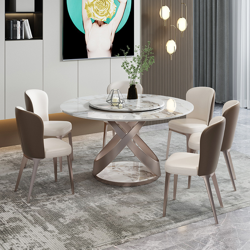 Italian Minimalist Stone Plate round Dining Table and Chair with Turntable Simple and Light Luxury Household 1.5 M Large round Dining Table 8 People 10 People Table