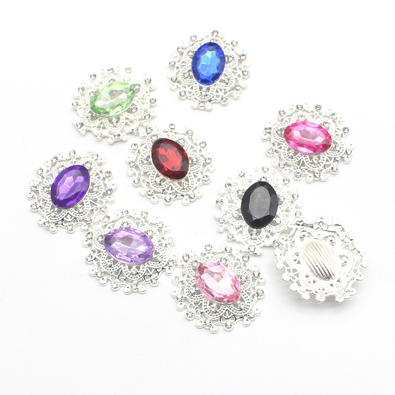 Small Jewelry Clothing Gift Box Accessories Diy25 * 26mm Alloy Snap Button Flat Bottom Drill Buckle Acrylic Rhinestone Buckle