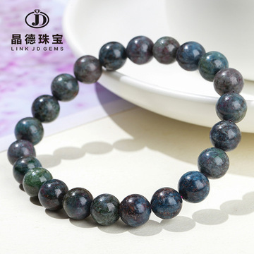 晶德珠宝 天然蓝宝石手链男女堇青蓝半宝石圆珠手串饰品礼物批发