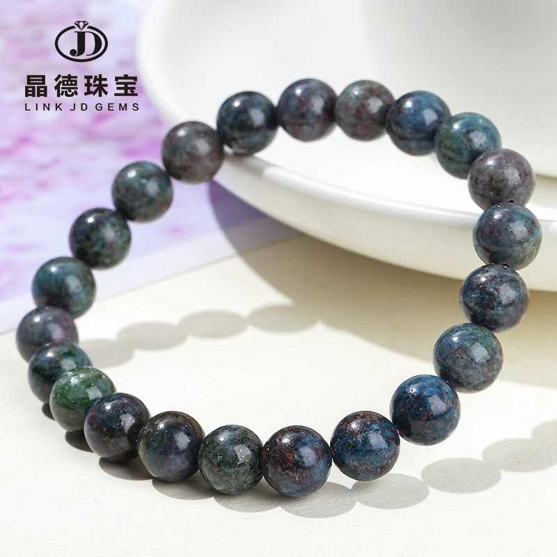 晶德珠宝 天然蓝宝石手链男女堇青蓝半宝石圆珠手串