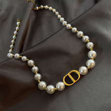 法式复古CD珍珠项链女春夏时尚锁骨链网红赫本风高级感装饰脖颈链