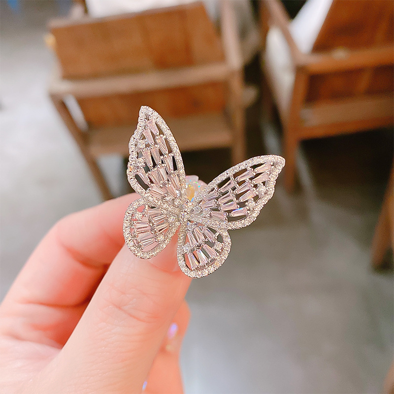 High-End Luxury Super Fairy Zircon Butterfly Open Index Finger Ring Ins Trendy Korean Style Internet Celebrity Normcore Style Ring Women