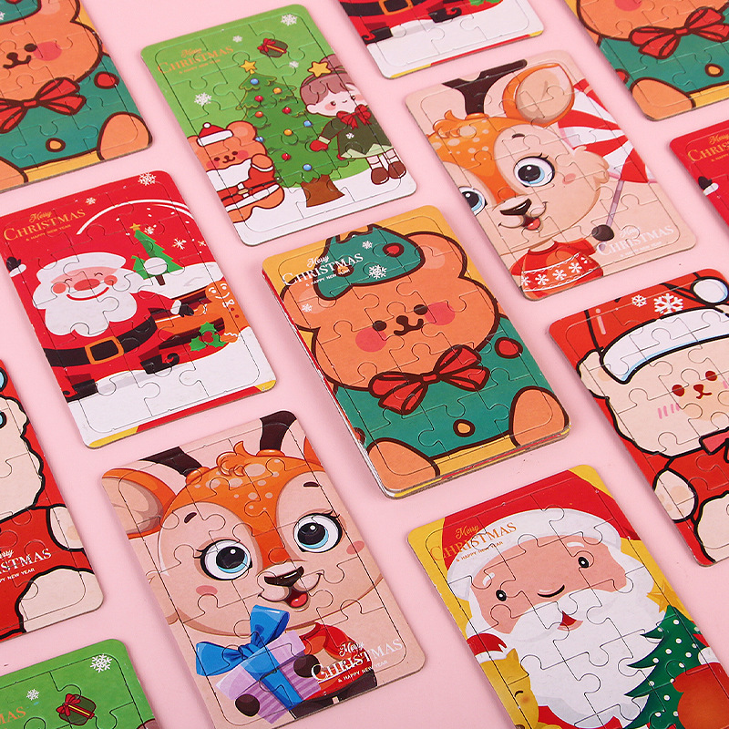 Cartoon Christmas DIY Puzzle Children's Educational Hand-Painted Two-in-One Boxed Small Puzzle Kindergarten Christmas Gift