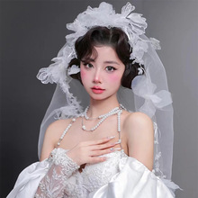 新娘头纱个性复古造型发饰领证头饰蕾丝网纱帽纱婚礼礼服配饰品