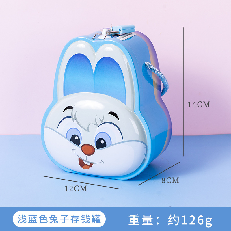 2023 New Rabbit Wedding Candies Box Children Saving Pot Iron with Lock Money Box Iron Box Gift for Boys and Girls