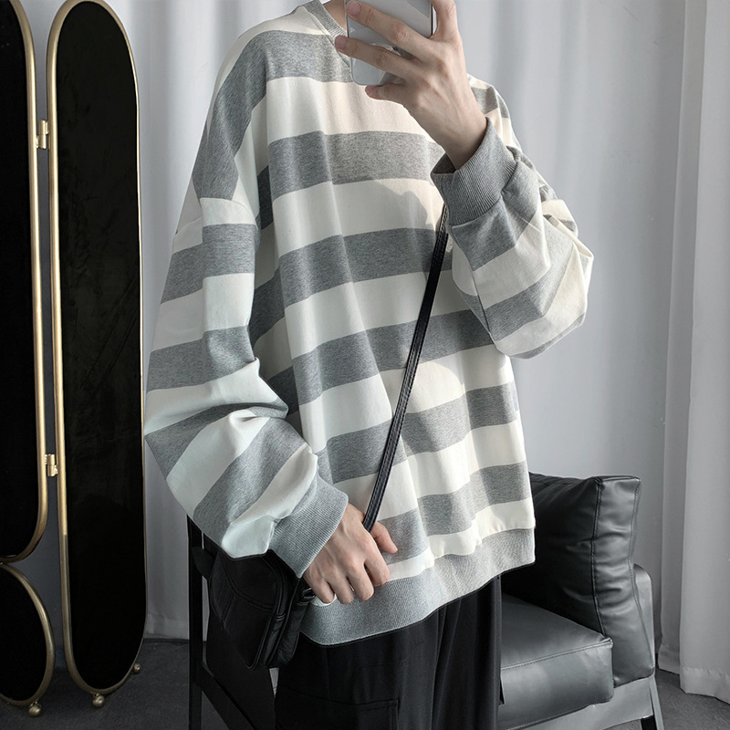 Autumn and Winter Striped Sweater Men's Korean-Style Trendy Teen Versatile Top Ins Clothes Student Bottoming Long Sleeve T-shirt