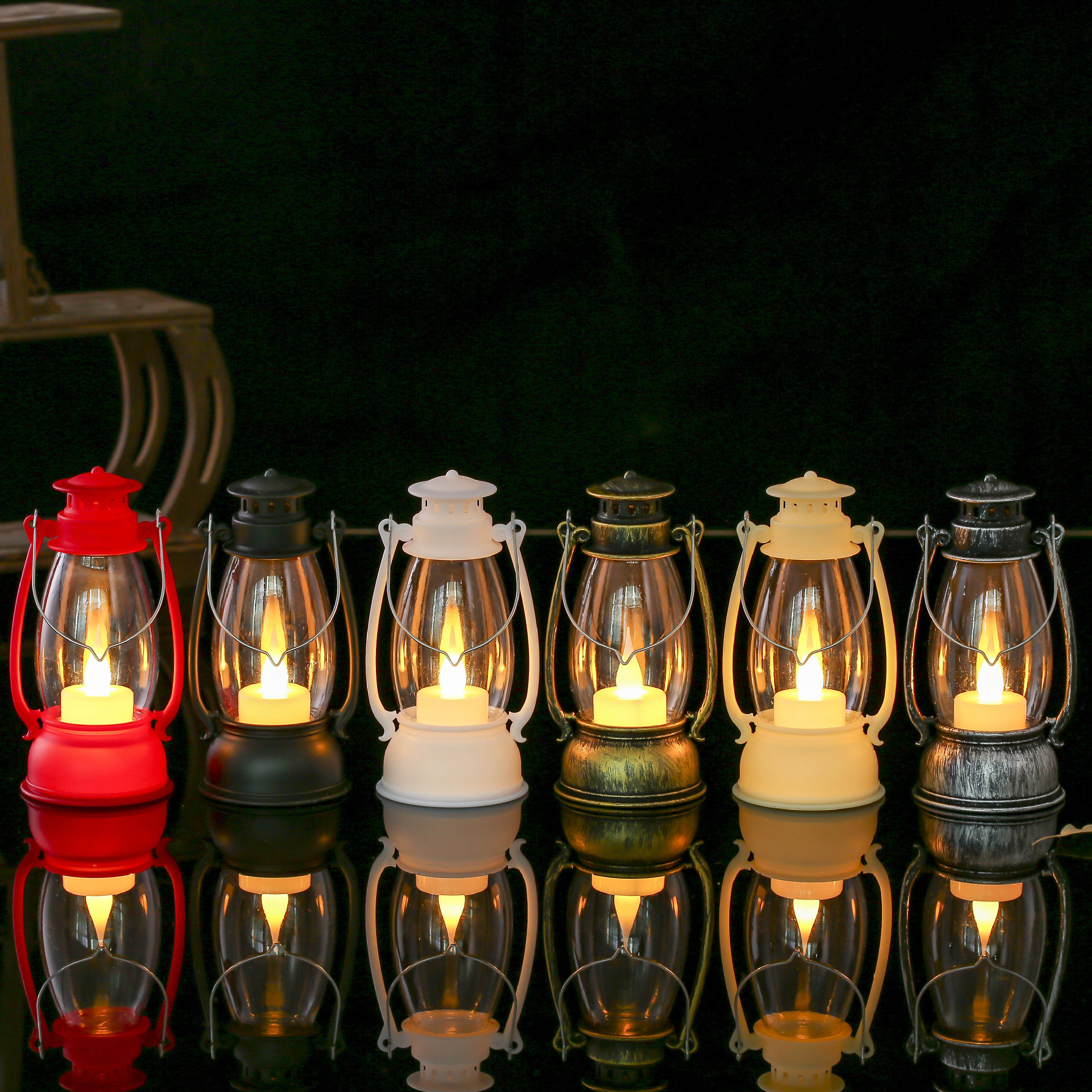 复古小马灯圣诞节小油灯万圣节风灯蜡烛灯led塑料风灯摆件小夜灯