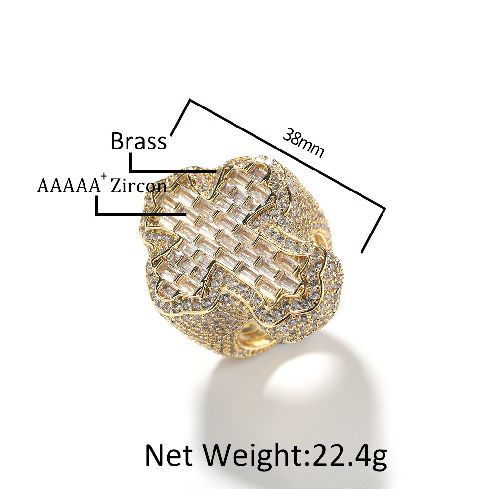 Cross-Border European Hip Hop Diamond-Studded Ring Copper Cross-Shaped Personalized Zircon Ring Men's New Fashion Ornament