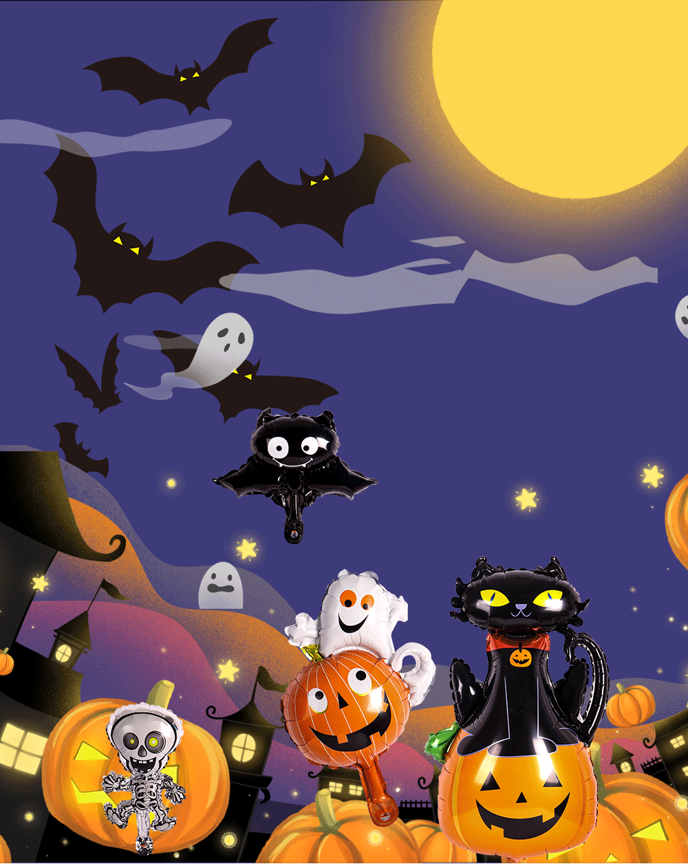 跨境万圣节卡通铝膜气球鬼节酒吧ktv派对南瓜骷髅头装饰铝箔气球