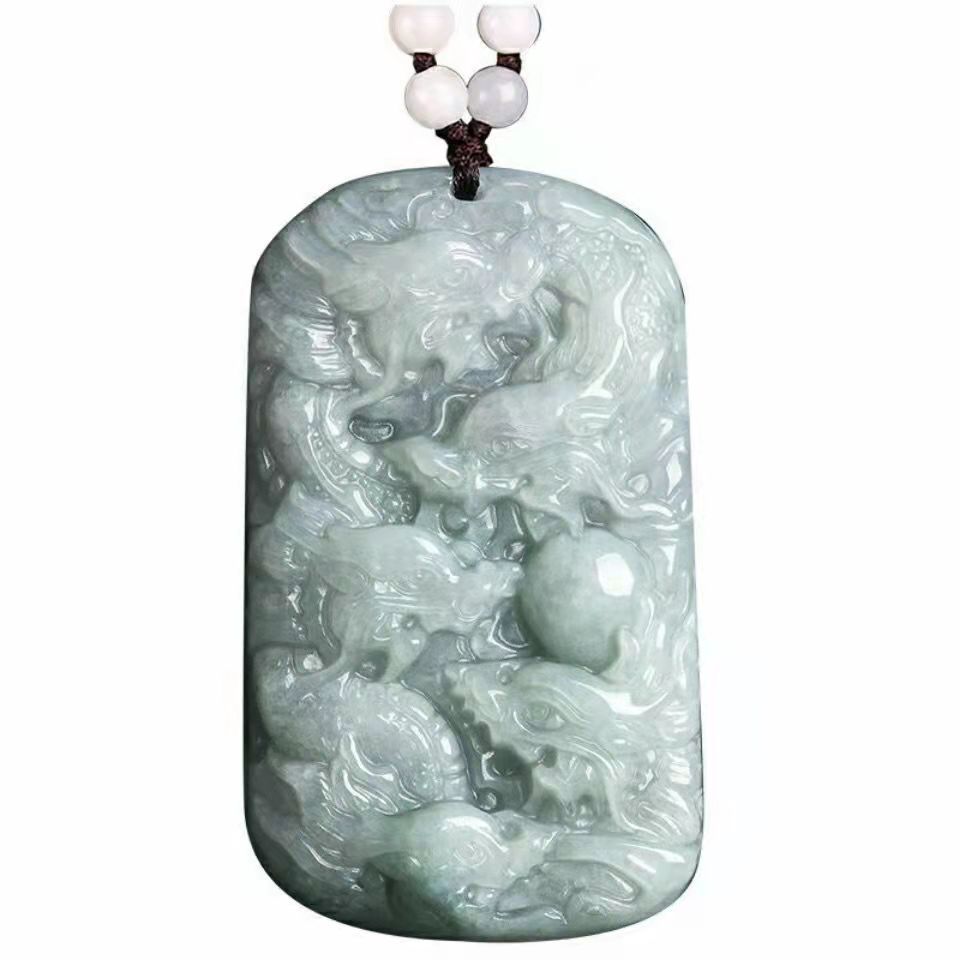 缅甸a货翡翠玉龙牌九龙护主生肖龙玉石吊坠情侣冰糯种挂件玉器