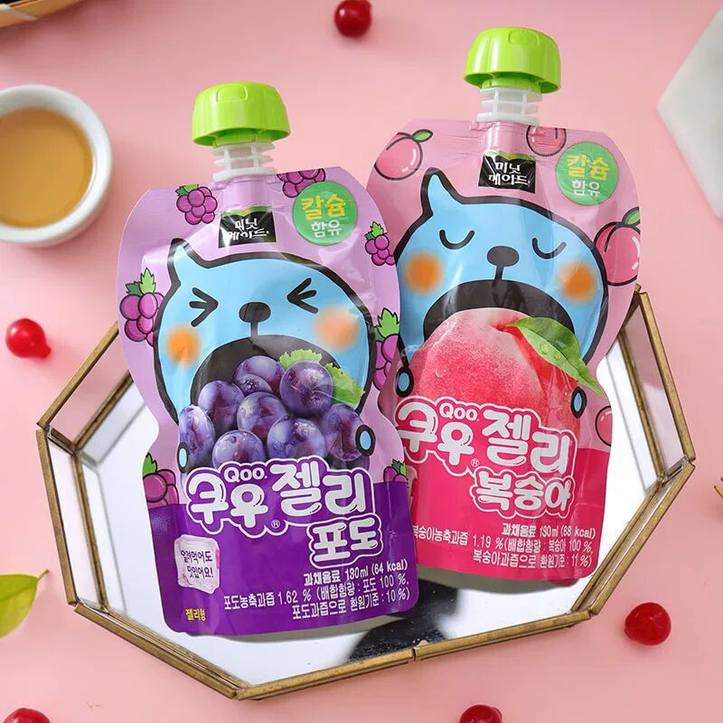 韩国进口办公休闲零食品可口可乐酷儿可吸果冻130ml桃子葡萄味