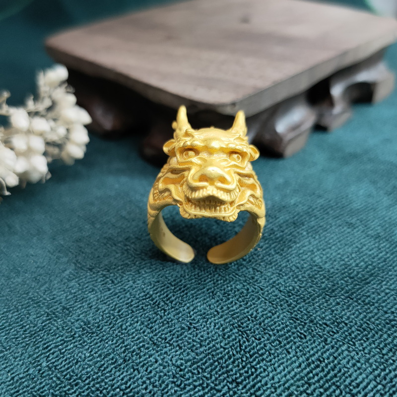 龙头金戒指男士越南沙可调节霸气社会麒麟电镀金色镀活口指环首饰