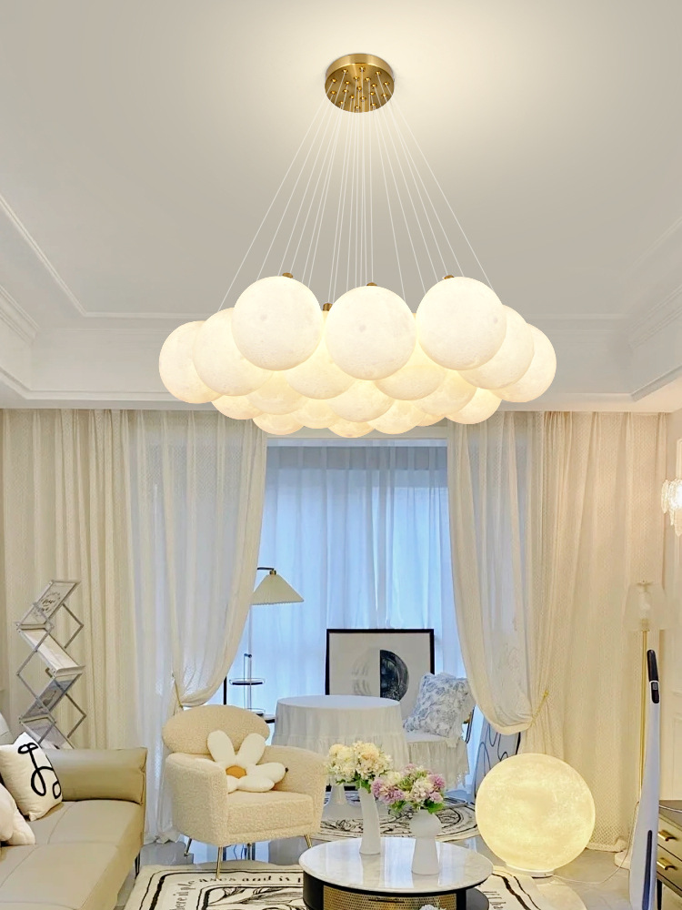 月球吊灯奶油风云朵魔豆玻璃球灯法式轻奢梦幻泡泡球卧室客厅主灯