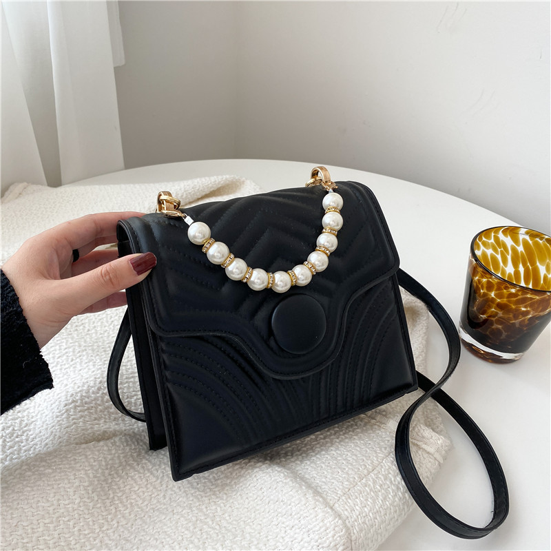 Blue Cool Popular Embossed Embroidery Thread Women's Bag 2021 New Fashion Pearl Tote Crossbody Shoulder Small Square Bag Fashion