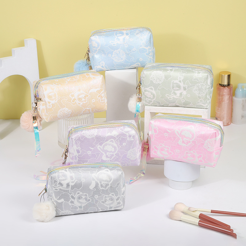 Customized Processing Simple Square Cosmetic Bag Cartoon Versatile Portable Cosmetics Stationery Wash Tableware Storage Bag