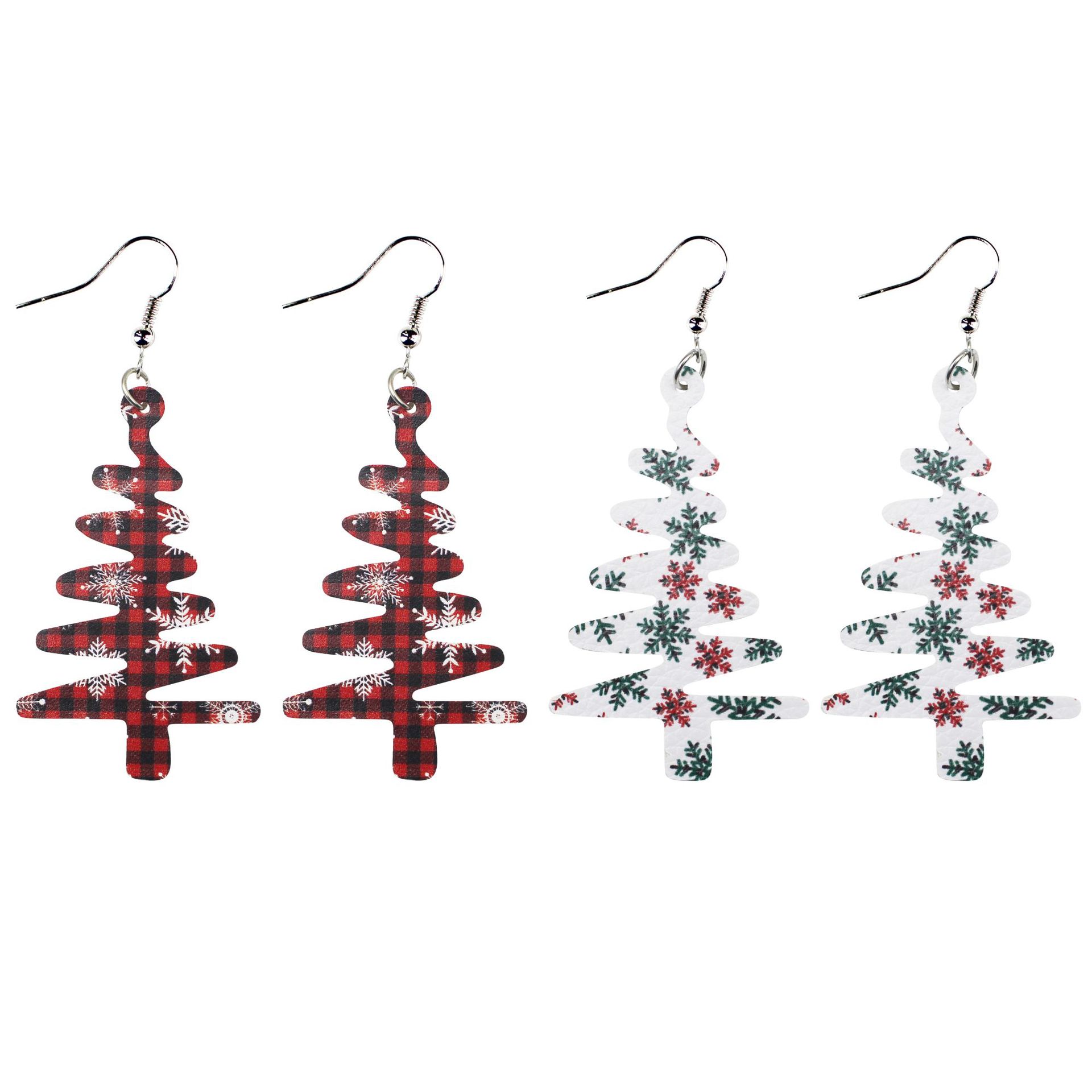 Christmas Christmas Tree Shape Snowflake Plaid Pine Leather Earrings Earrings European and American Festivals Cross-Border Amazon