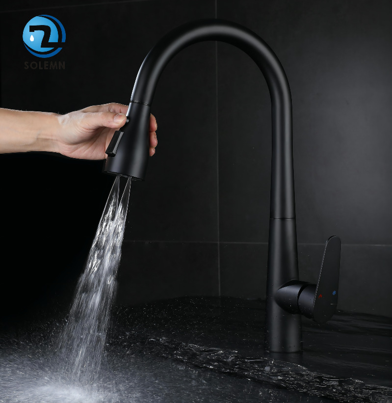 Gun Gray Hot and Cold Pull Scraping Faucet Three Functions Kitchen Sink Dishwashing Pull Sink Faucet Sus304