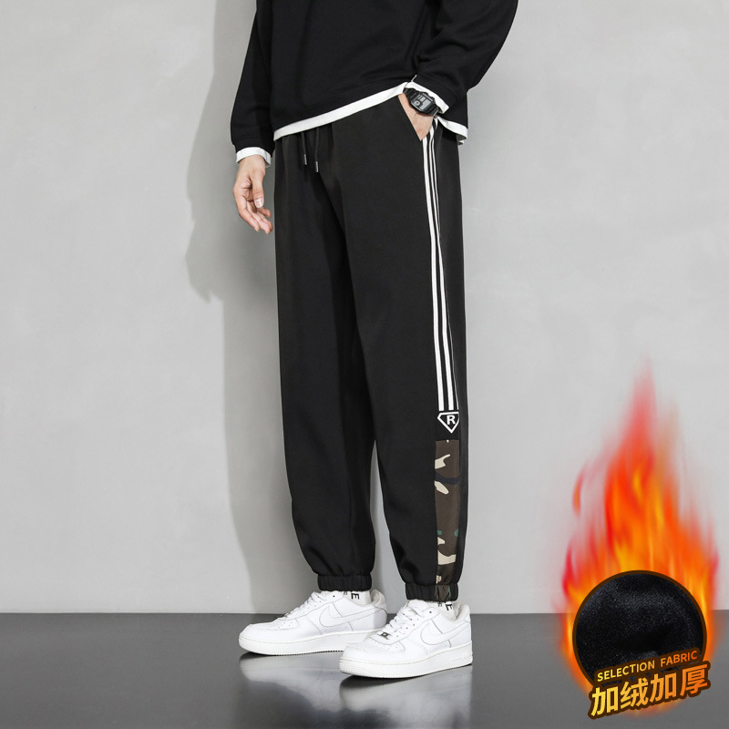 Winter Fleece-Lined Trousers Men's Korean-Style Fashionable Loose Thicken Ankle-Tied Cropped Pants Men's Warm with Velvet Casual Pants Men's