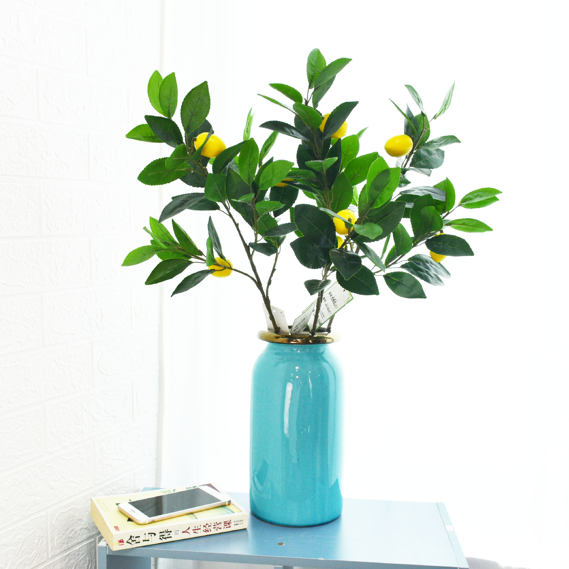 东莞仿真柠檬枝假树叶 仿真水果枝 仿真树配材仿真单枝批发厂家