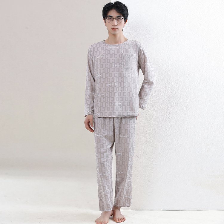 棉绸睡衣男士春秋绵绸长袖长裤睡衣套装夏季薄款青年家居服人造棉