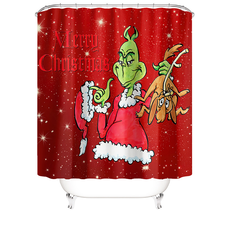 Christmas Printing Shower Curtain Waterproof and Mildew-Proof Bathroom Curtain Set Folding Shower Curtain Cloth Animal Shower Curtain Cross-Border Polyester Partition Curtain