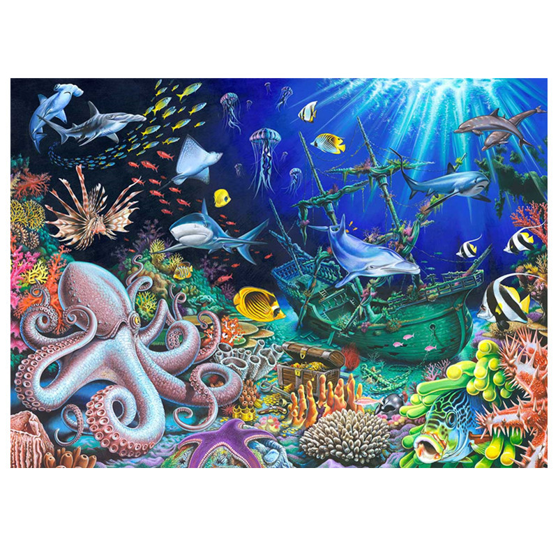 diy钻石画海底世界5d满钻圆钻八爪鱼钻石绣系列装饰画30*40-阿里巴巴