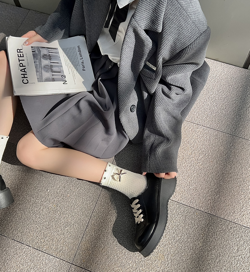 Women's Socks Korean Style Black and White Preppy Style Cute Combed Cotton Simple Mid-Calf Ornament Socks