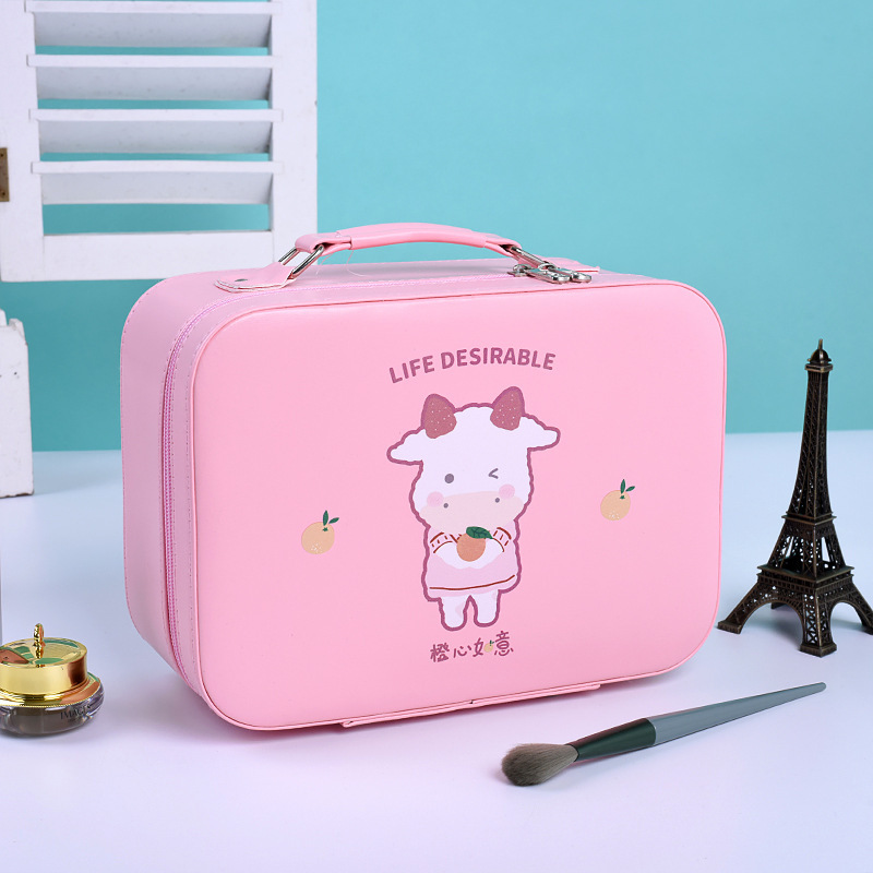 Cute Cartoon Cosmetic Bag Ins Style Portable Travel Makeup Storage Bag with Mirror Simple Large Capacity Cosmetic Case