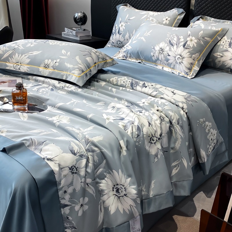 Popular Class a Maternal and Child Grade Ice Silk Summer Blanket Light Luxury Single Summer Quilt Four-Piece Set Airable Cover Gift Quilt Wholesale